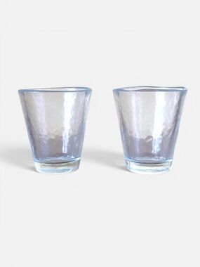 Bormioli Rocco Murano Clear 9 oz Flat Tumbler Glass Set of 2 Textured Hammered